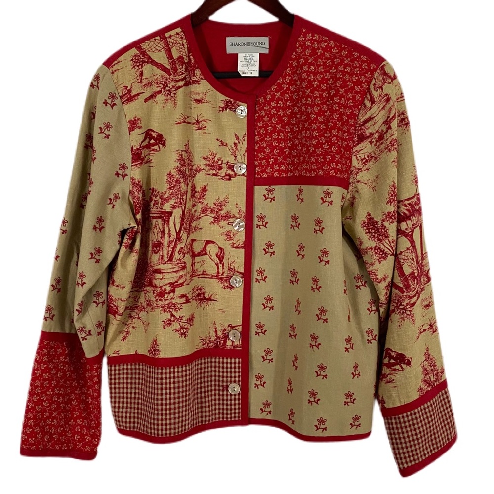 VINTAGE PATCHWORK JACKET Linen Blend Sz L/12